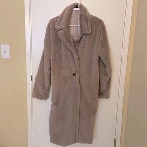 Missguided Brand - Light Gray Fluffy Soft Peacoat with Pockets